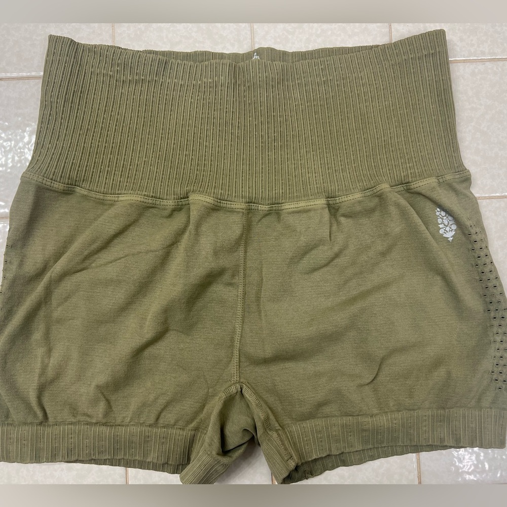 Free People Movement Good Karma Running Shorts Olive NWOT